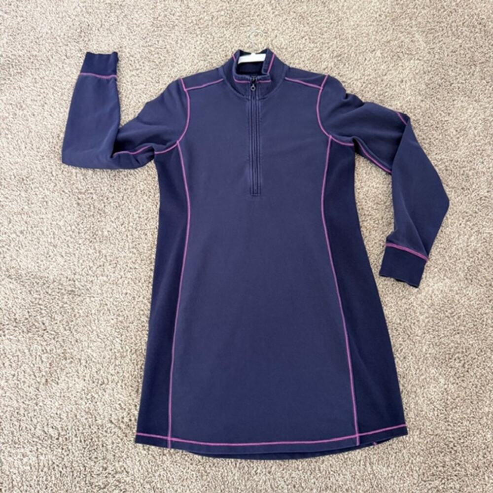 Tommy Bahama Sweatshirt Dress 1/2 Zip Blue w/Exposed Pink Stitching Women's M - Picture 3 of 13